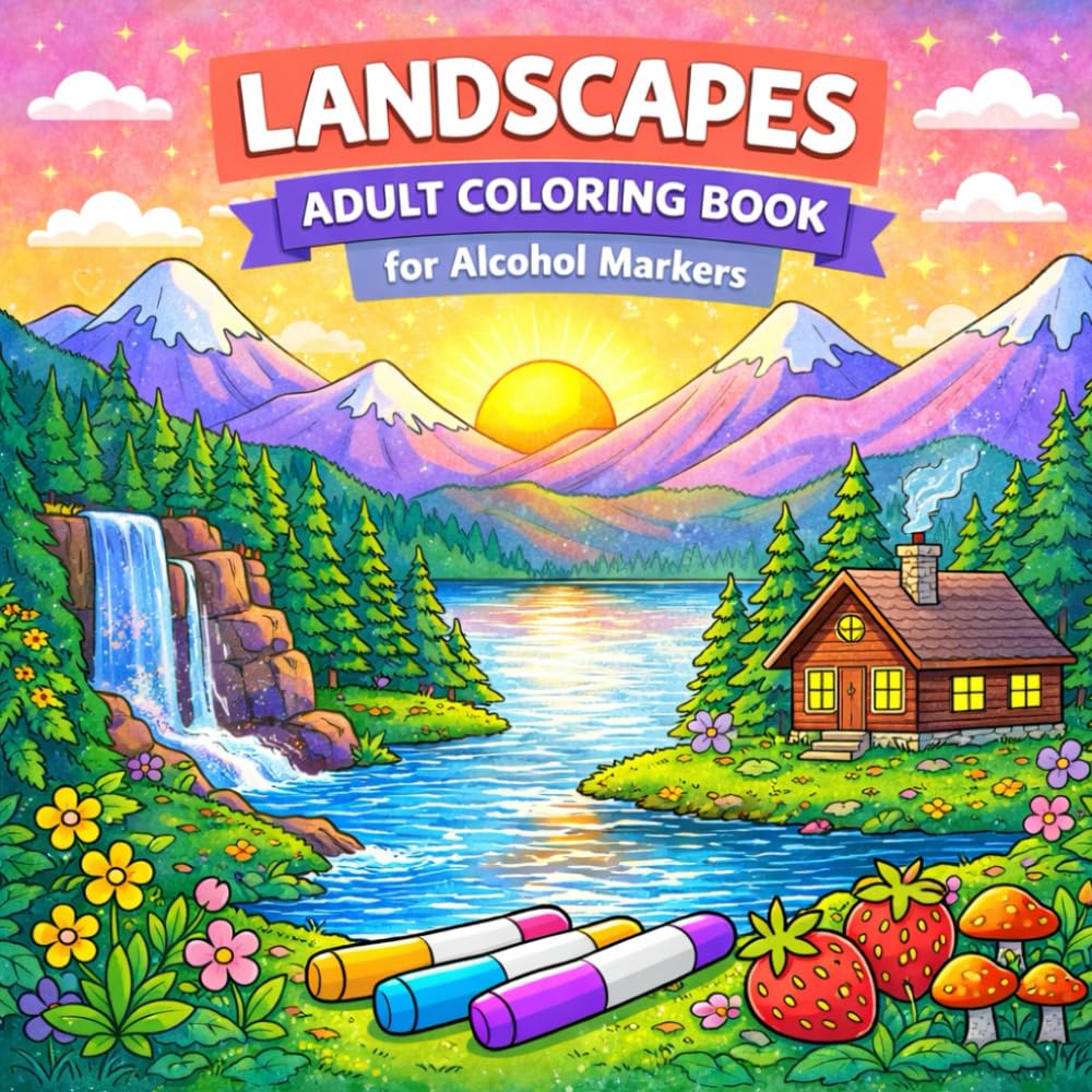 Landscapes Adult Coloring Book for Alcohol Marker: Featuring Nature Scenes with Large Print Designs for Relaxation
