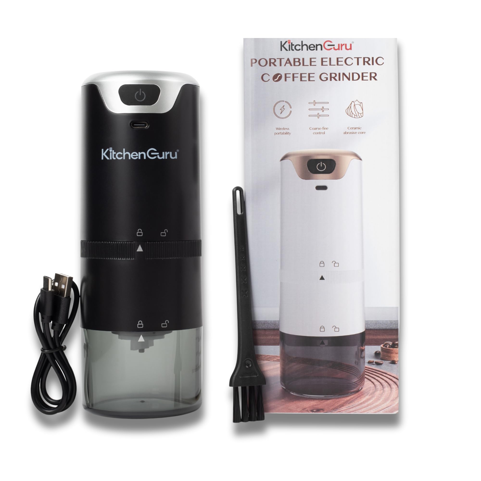 Levare Rechargeable Coffee Grinder - Cordless Coffee Grinder with Ceramic Burrs - Low Noise Battery Powered - Adjustable Grind Settings for Coarse to Fine - Portable for Travel w/USB-C Charging Cord
