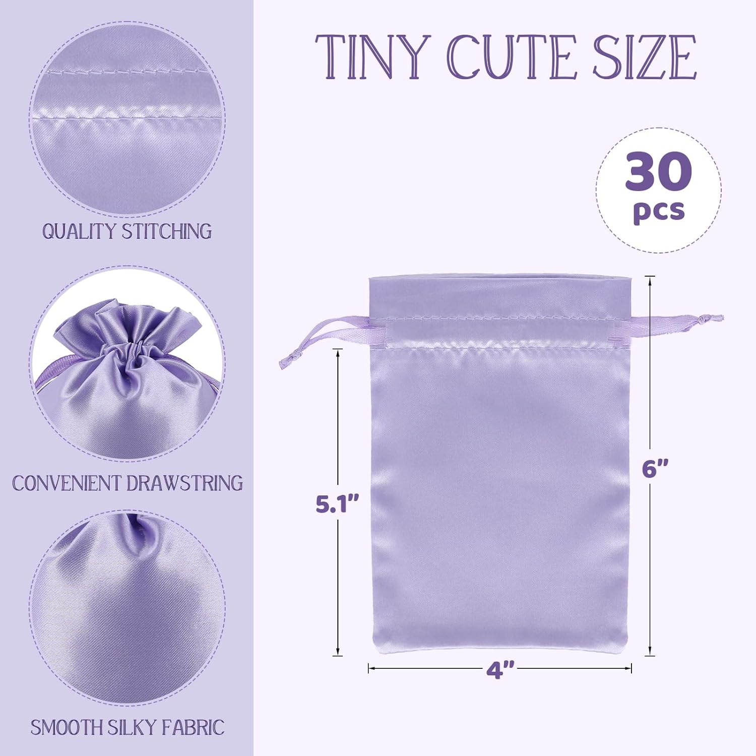 Purple Satin Bags with Drawstring, 30Pcs 4x6 Small Gift Bags, For Wedding, Birthday, or Halloween Party Favors, Jewelry, Souvenir, Shot Glasses, Bridesmaids - Image 2