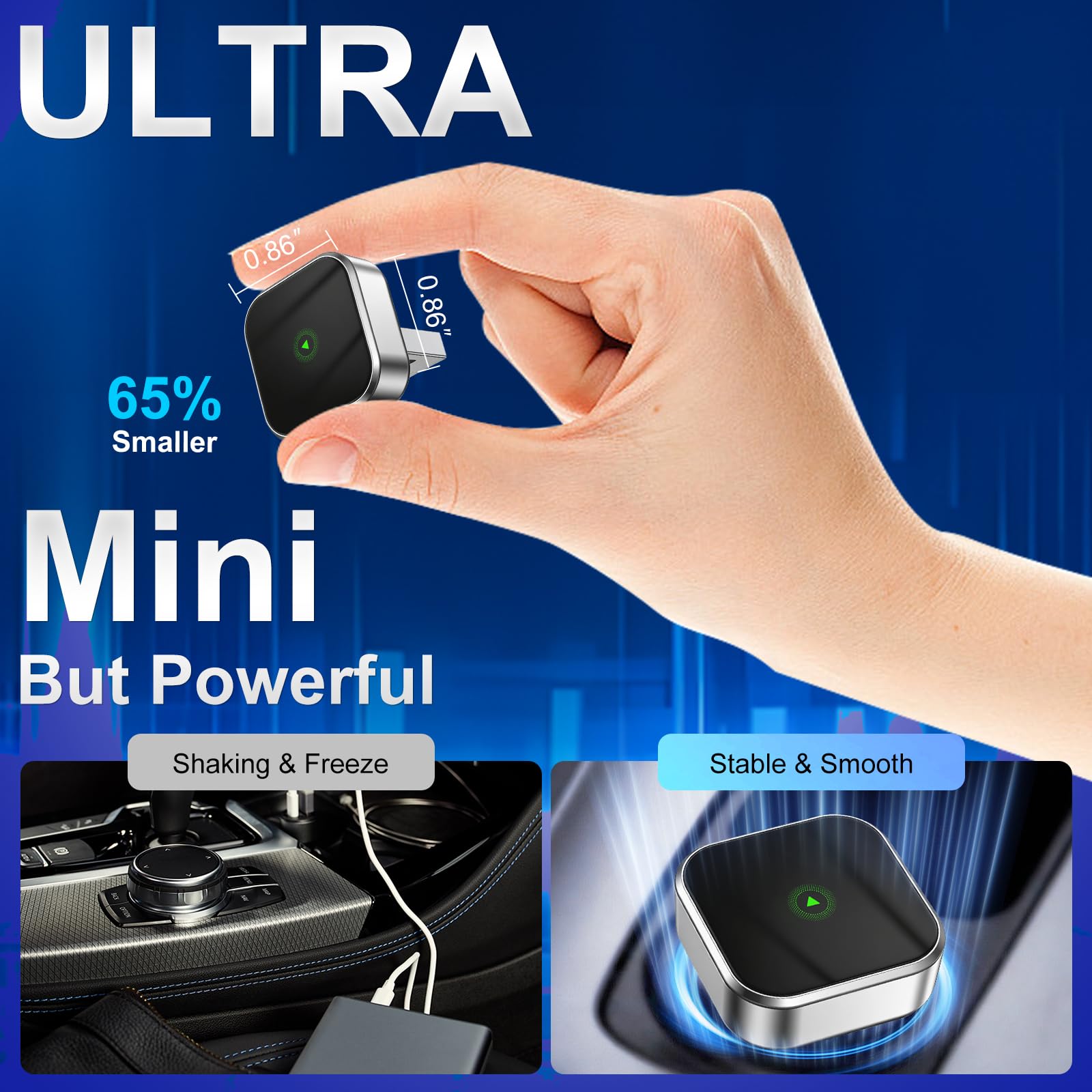 WingFly Wireless CarPlay Adapter mit GPS und Navigationsunterstützung, Kabelloses CarPlay für Fahrzeuge ab 2016, 5GHz WiFi, Bluetooth 5.0 Auto-Connect, Niedrige Latenz, OTA-Updates