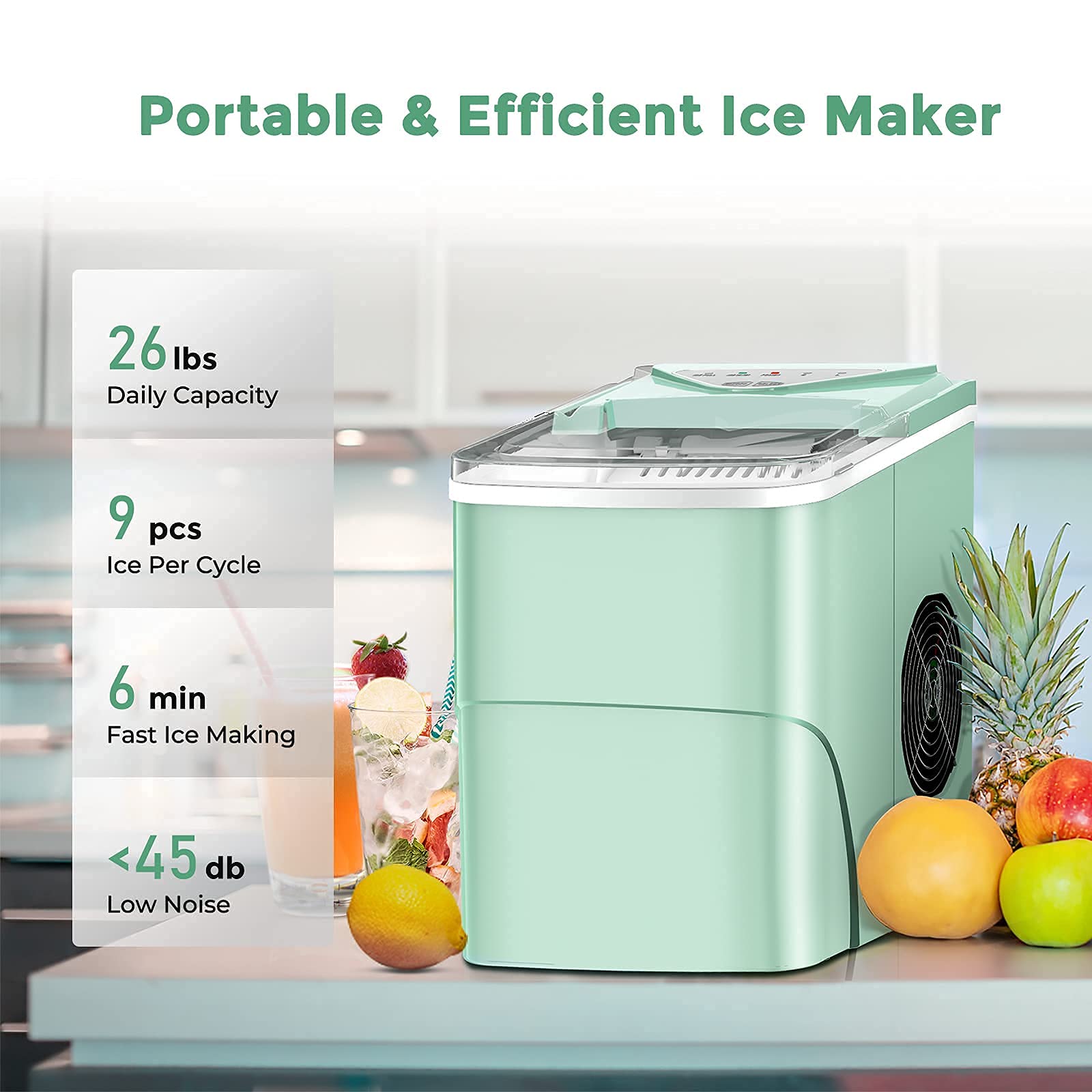 Portable Ice Maker, 26lbs/24h Counter Top Ice Maker Machine, Self-Cleaning, 9 Ice Cubes Ready In 6 Mins, Compact Automatic Ice Cube Maker Machine With Scoop & Basket For Home Office RV on Fridge.com - View 2