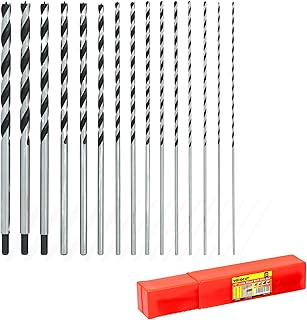 Brad Point Drill Bits Set, 15pcs 12 Inch Long Wood Drill Bits, 1/8" to 1/2" Brad Point Drill Bits for Woodworking, Extra Long Drill Bit for Hardwood, Plywood, PVC, Drywall, Engineered Composites