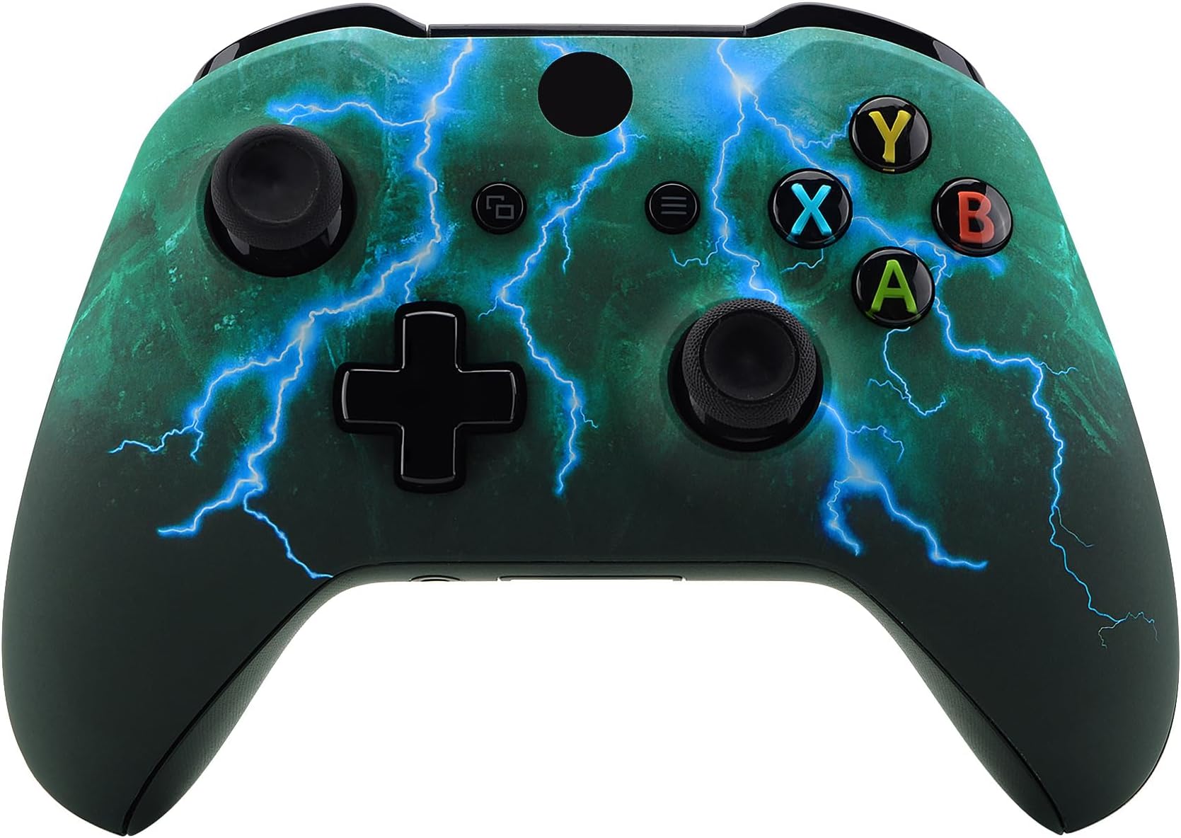 eXtremeRate Green Storm Thunder Patterned Front Housing Shell Case for Xbox One S/X Controller, Soft Touch Replacement Faceplate Cover for Wireless Controller (Model 1708)