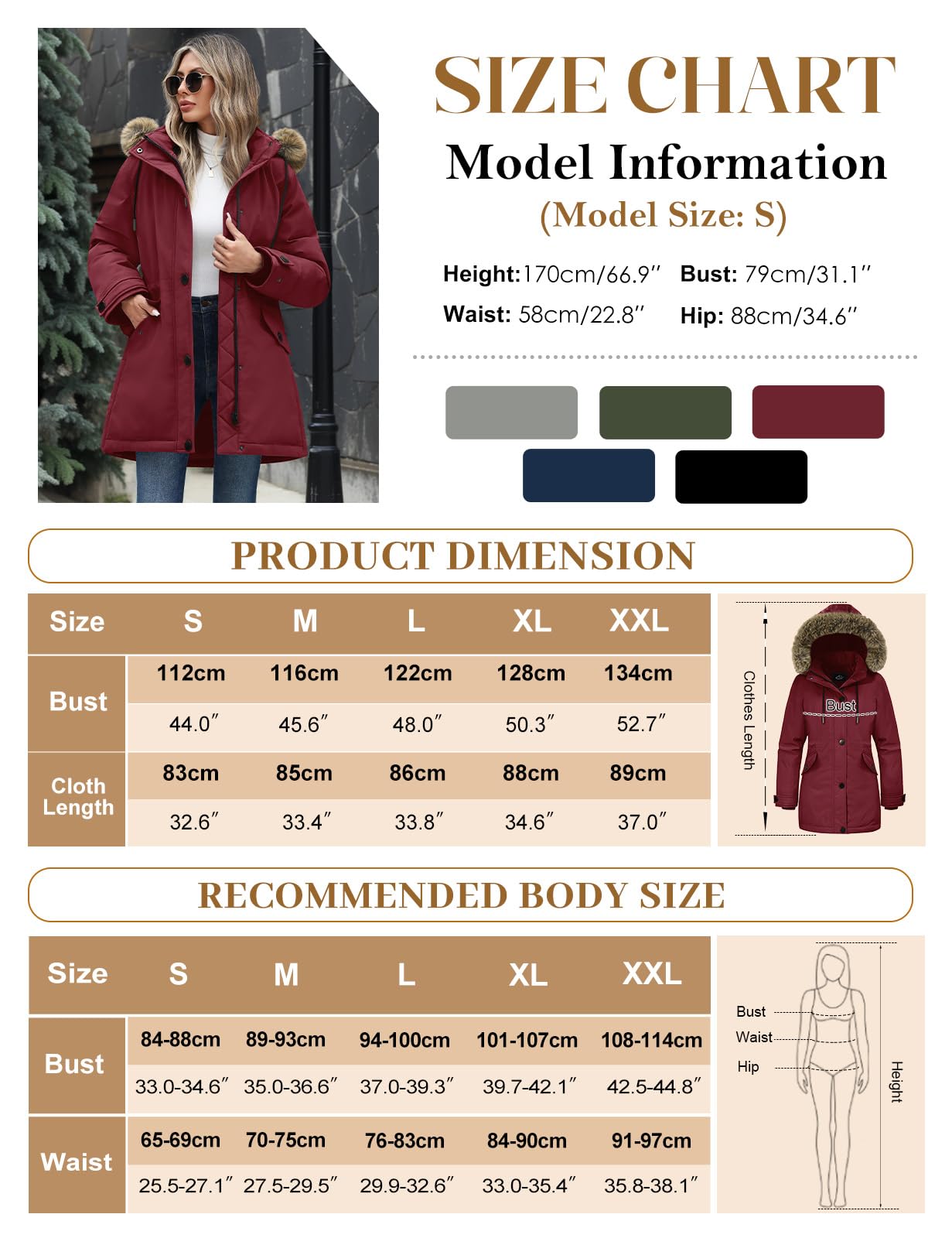 CMTOP Giacca Invernale Donna Media Lunga Cappotto Impermeabile Calda Comodi Antivento Parka Giubbotto Elegante Moda con Cappuccio Staccabile in Pelliccia Jacket Slim Fit con Zip Tasche