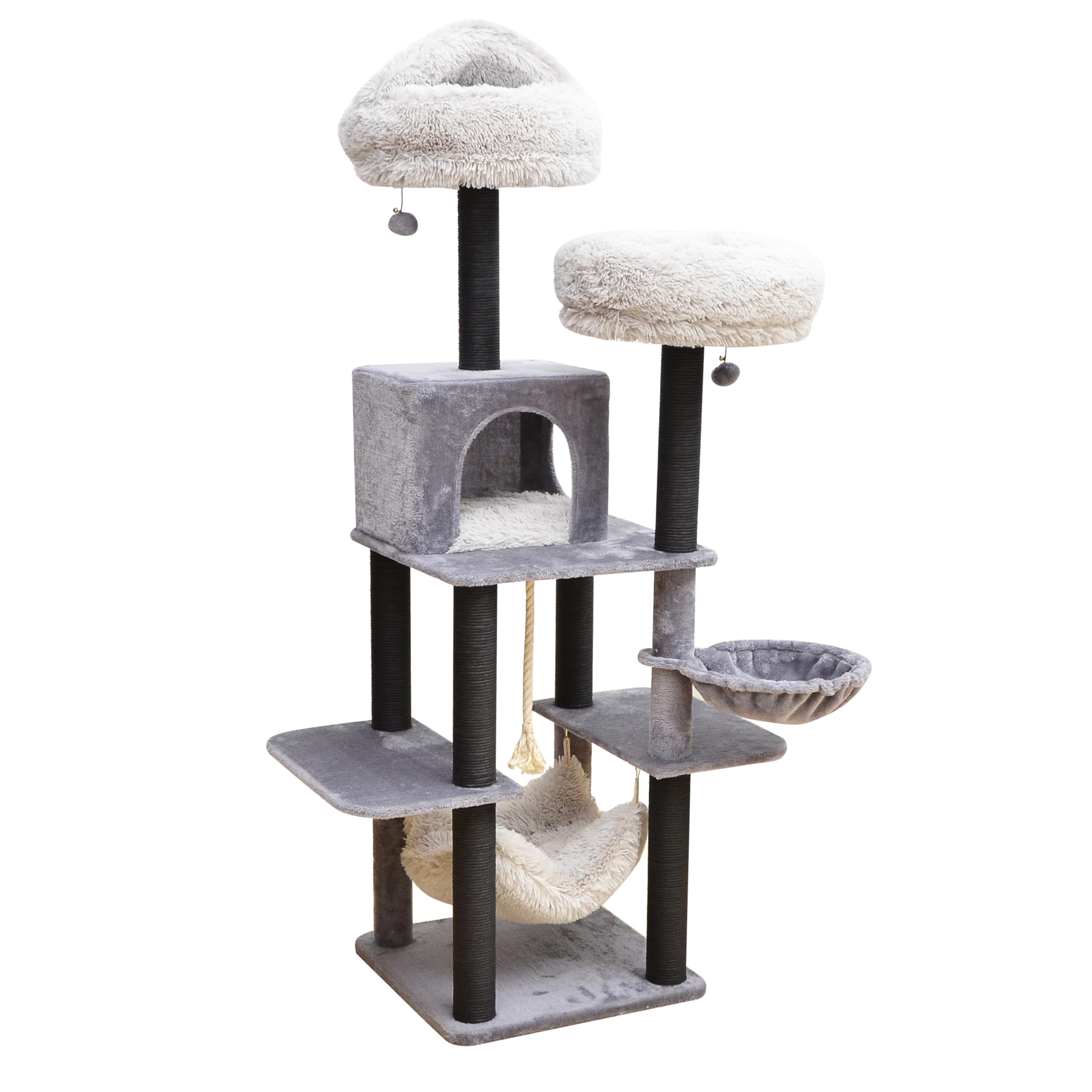 PetPals® Bradbury 7-Level Modern Cat Tree with Plush Perches, Hammocks, Faux-Fur Beds, Recycled Paper Rope Scratching Posts, Cozy Condo for Play, Rest, and Scratching, Ideal for Large & Senior Cats