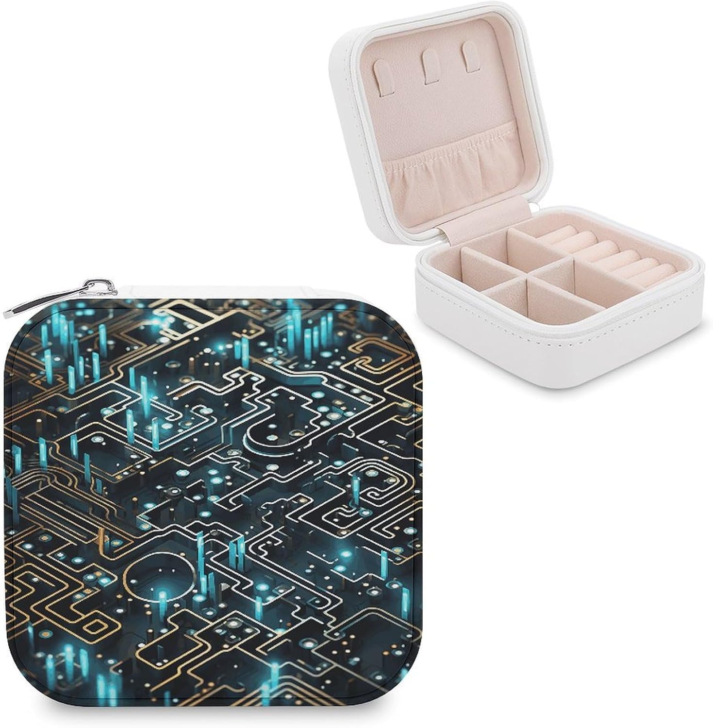 PU Leather Storage Box,Coding Pattern Printed Portable Jewelry Box Mini Travel Storage Box Women's Jewelry Storage Rack for Necklace Earrings Bracelets Rings