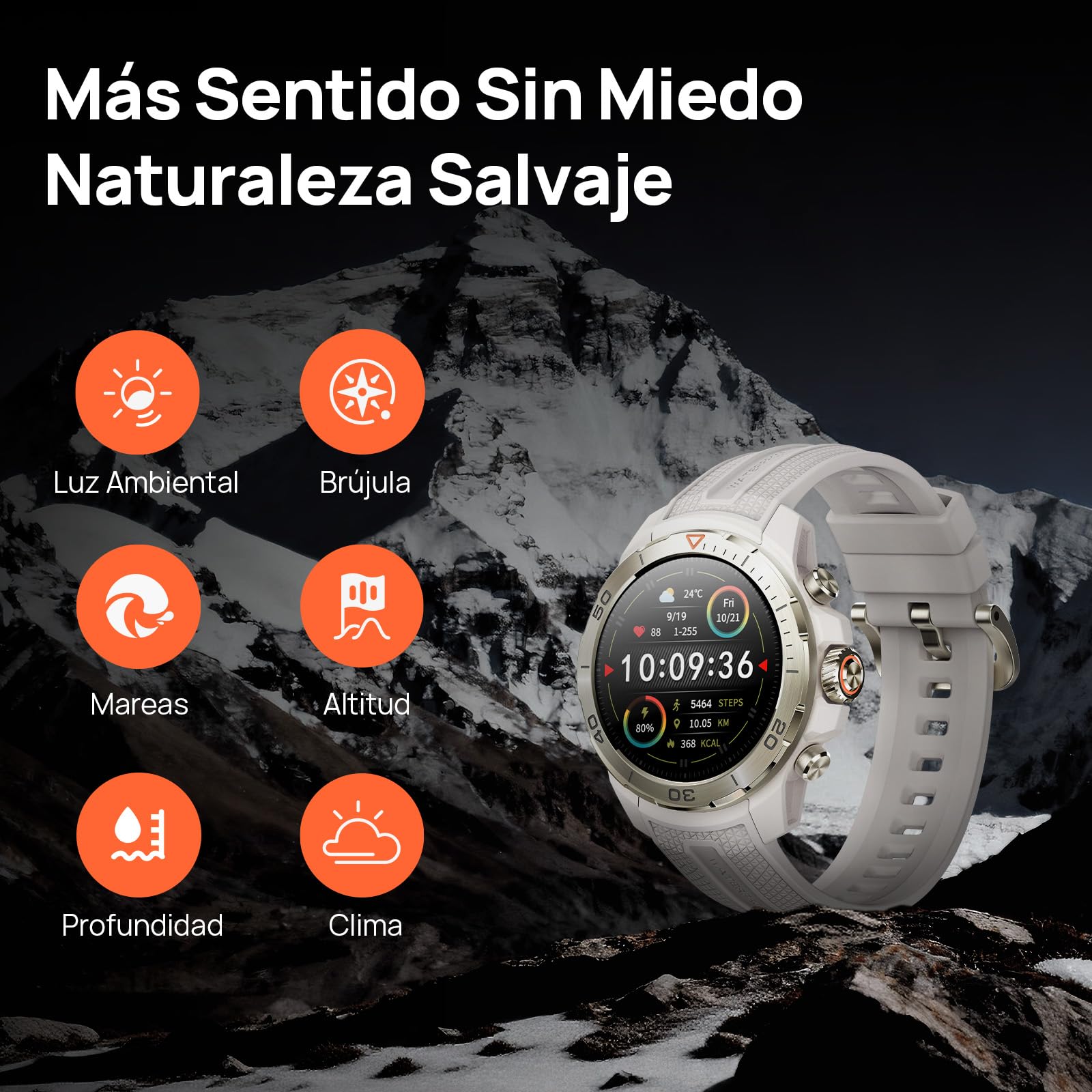 Mibro Watch GS Explorer 10ATM Impermeable, 2025 Nuevo Militar Reloj Inteligente Hombre con GPS,150 Modos Deportivos, Notificaciones, Altímetro, Barómetro, Smartwatch para Android iOS (Blanco)