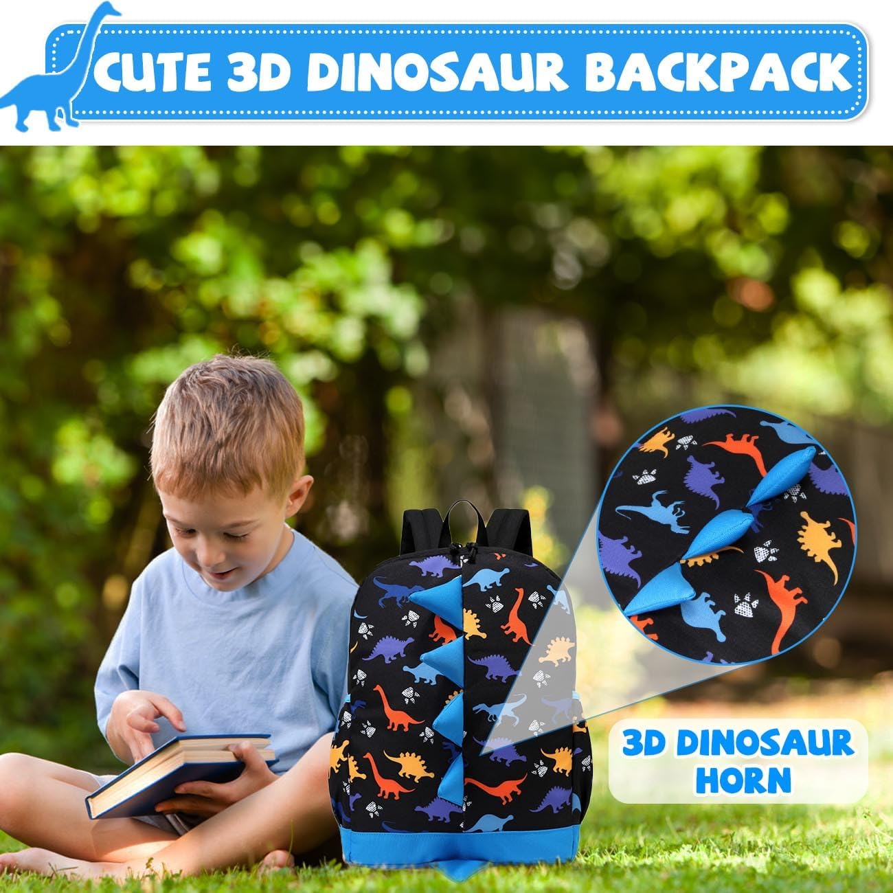 VASCHY Dinosaur Toddler Backpack, Cute Little Boys Girls Kids Schoolbag Bookbag w Chest Strap - Image 3
