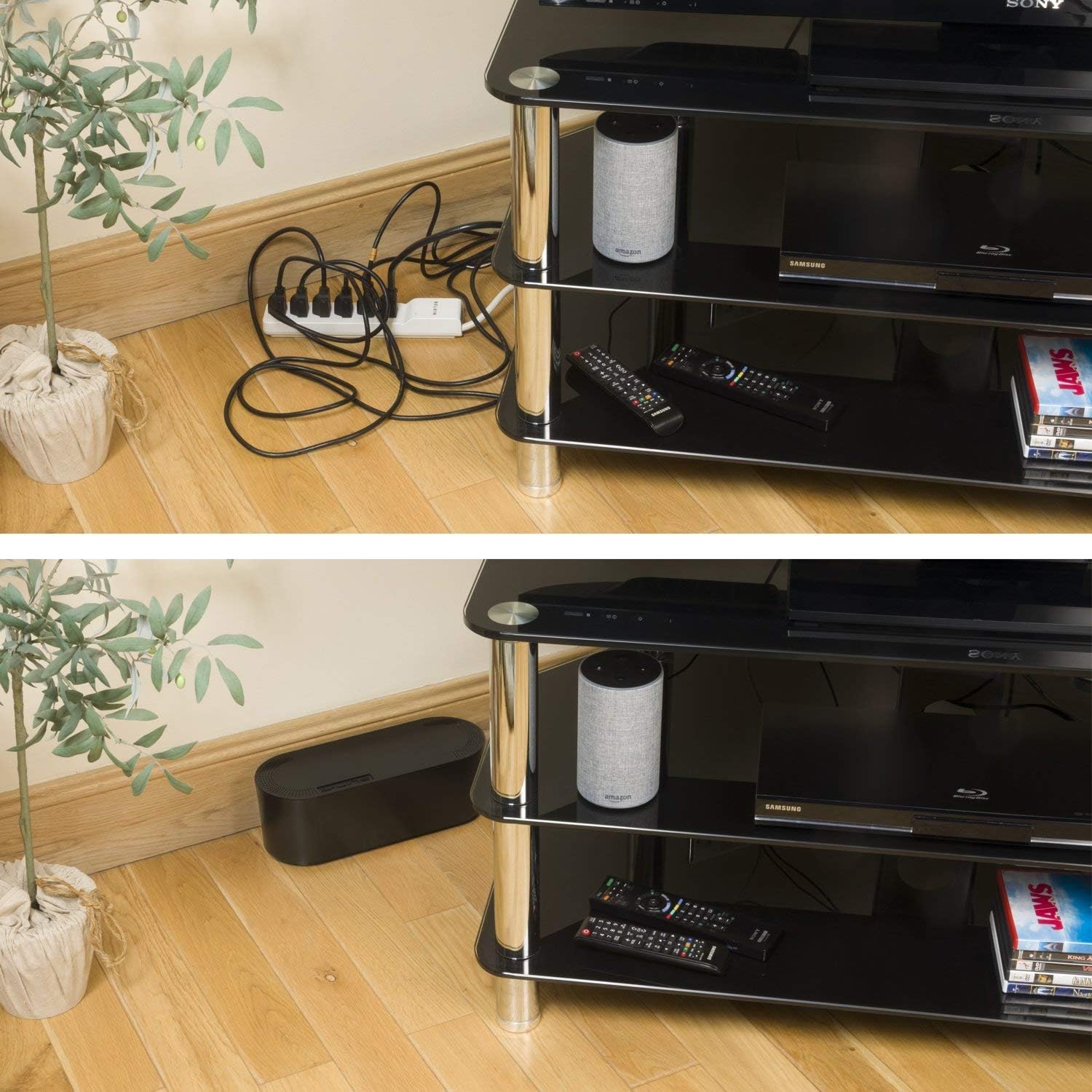 D-Line Cable Management Box (Small) & Small Cable Raceway Multipack 4X 0.78 (W) x 0.39" (H) x 39" Lengths (13.12ft Total) with 12 Accessories - Black