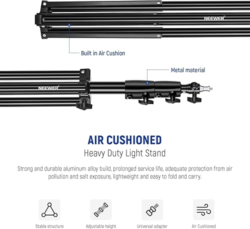 Miniatura 8 de NEEWER Soporte de luz acolchado de aire de 8.5 pies8.5 ft, soporte de trípode de fotografía de metal resistente con espiga reversible de 14 a 38