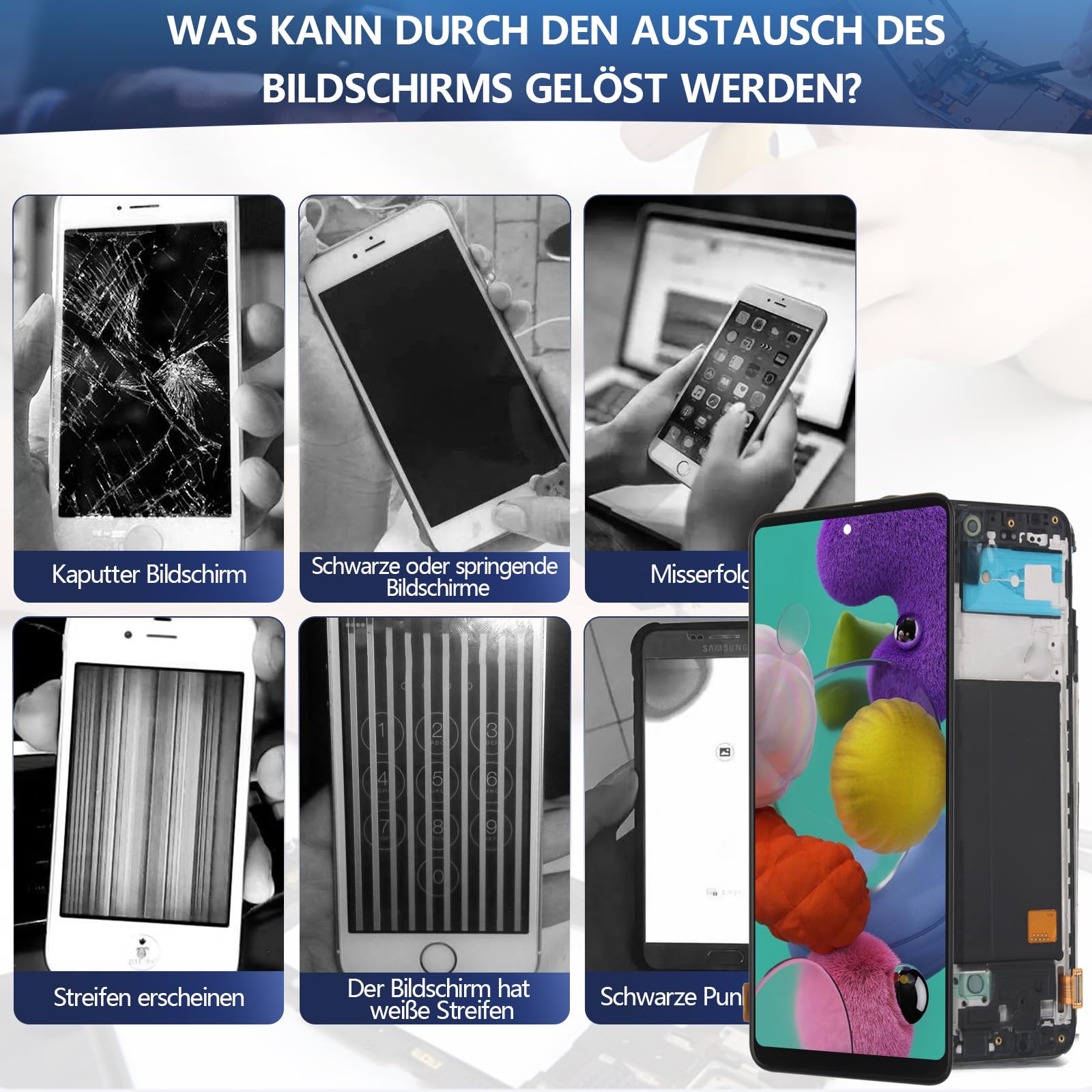 RongZy LCD Display für Samsung Galaxy A51 4G A515F Touchscreen und LCD Bildschirmersatz mit Reparatur Werkzeuge Kit(6.5'',Schwarz mit Rhamen)