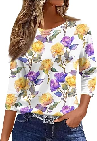 3/4 Length Sleeve Womens Tops Casual Blouses Spring Fashion 2026 Round Neck Business Trendy Tunics Top Shirts