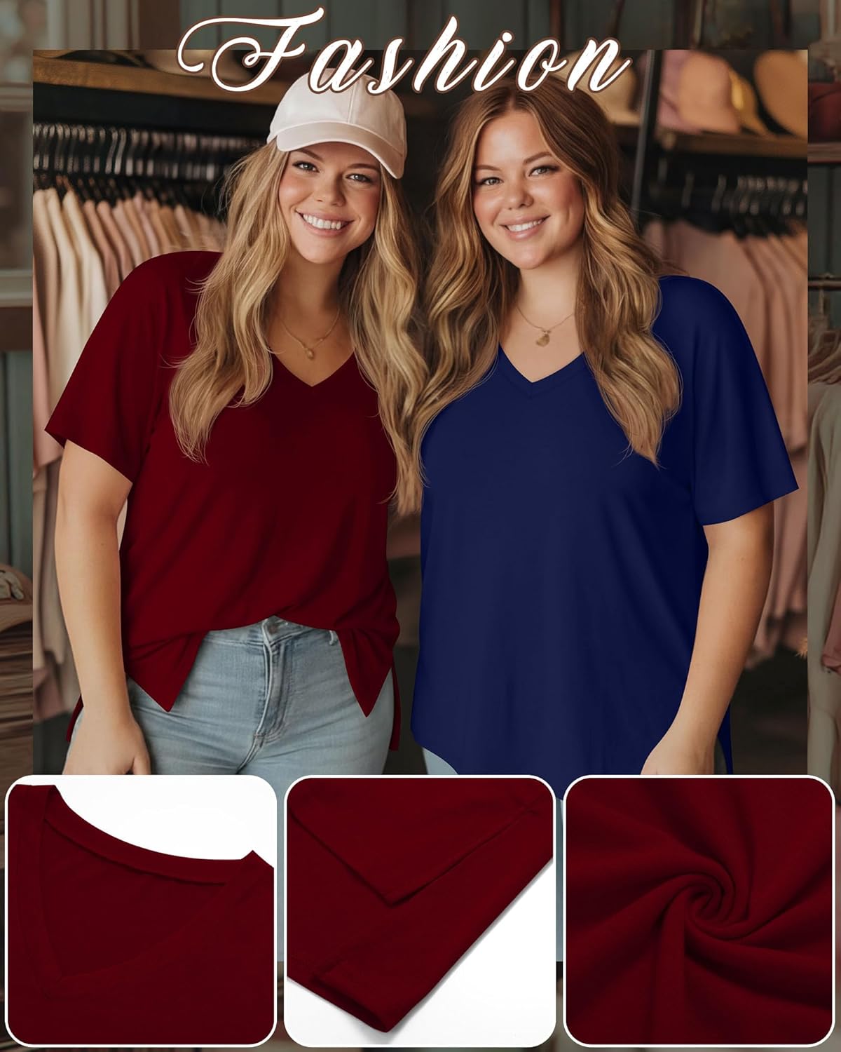 Ficerd 3 Pack Plus Size V Neck T-Shirts for Women, Short Sleeve Split Side High Low Hem Tunics Tops Basic Summer Tee Blouses - Image 6