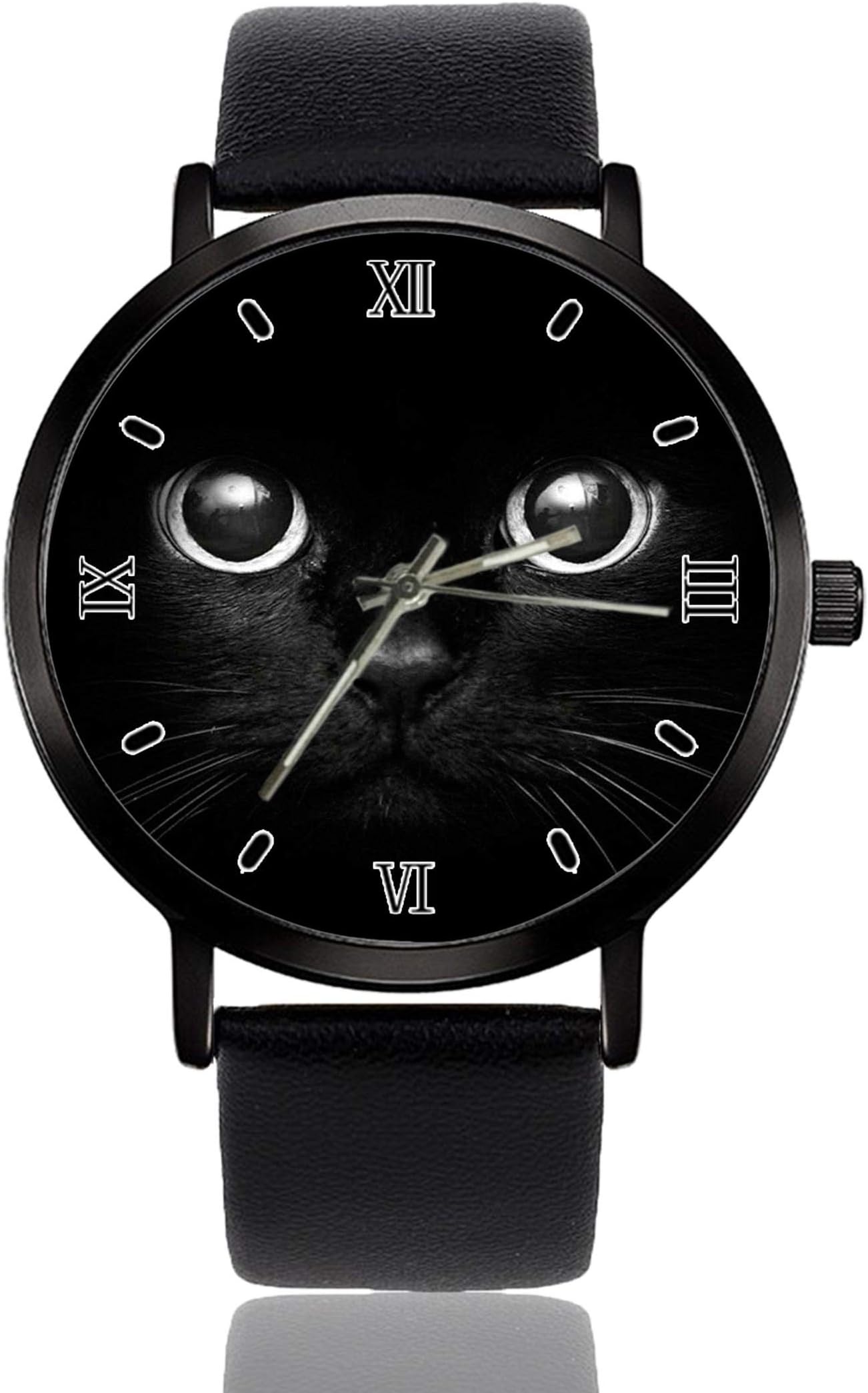 Cute Black Cat Wrist Watch Mens Womens Unisex Casual Leather Band Quartz Analog Wrist Watch