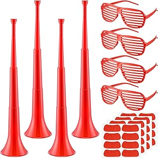 12 Pcs/4 Set Cheerleading Items with Stadium Horn Shutter Shaded Glasses Cheering Noise Maker for Soccer Football Events(Red)