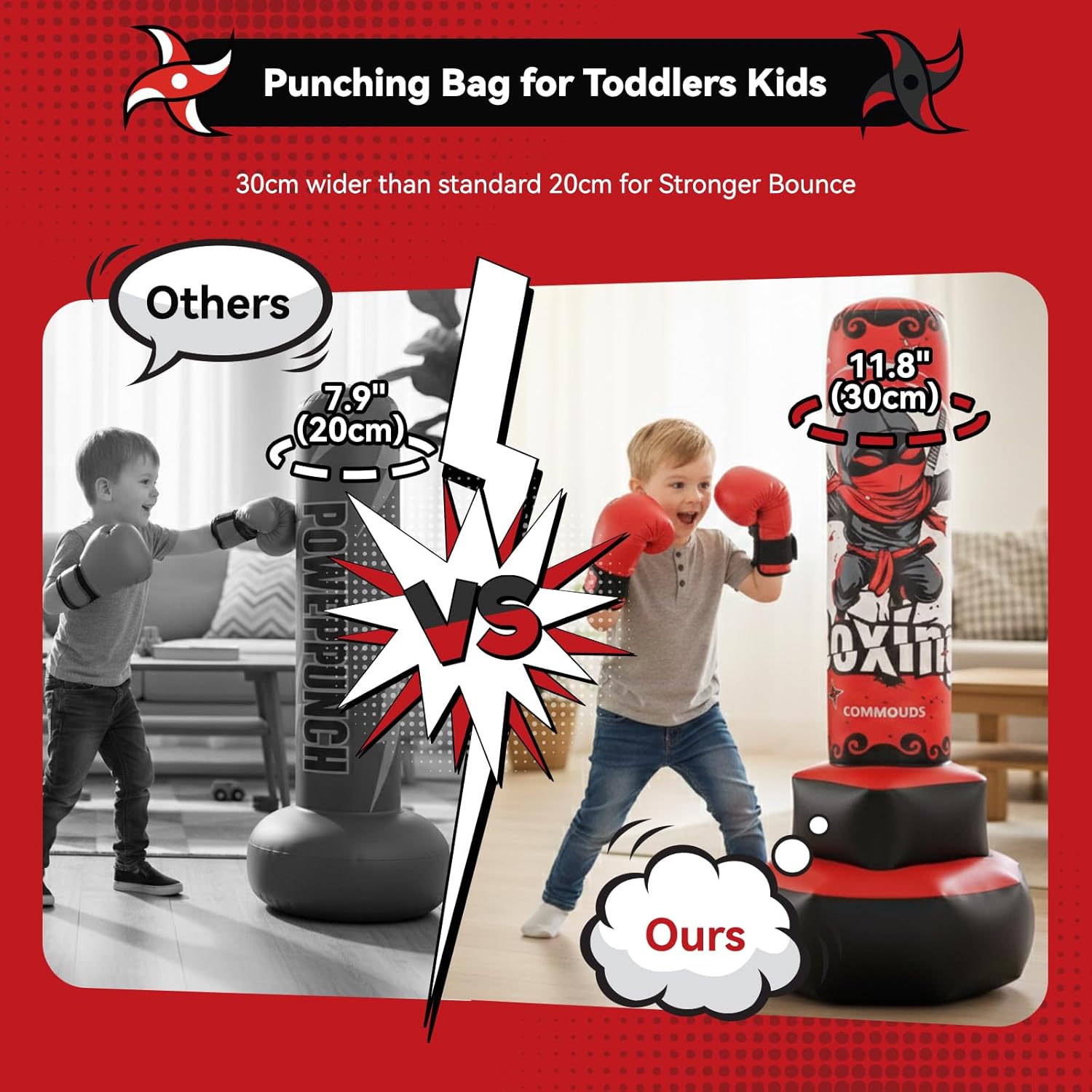 COMMOUDS 67inch Punching Bag for Kids, Inflatable Kids Boxing Set with Gloves, Fast Rebound Punching Bag for Practicing Karate, Taekwondo, MMA, Christmas/Birthday Gift for Boys Girls, Ages 6-14