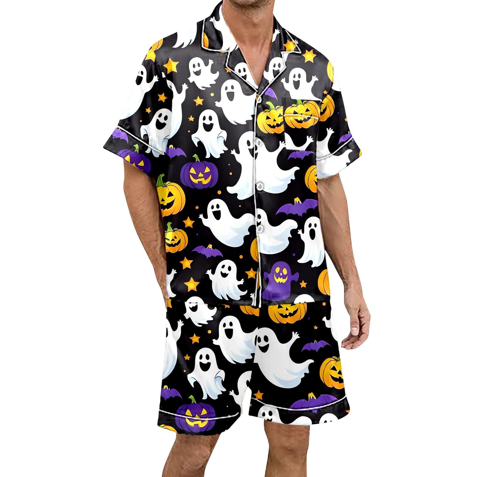 Pyjama Homme Halloween à manches courtes en coton léger boutonné pour automne - 5