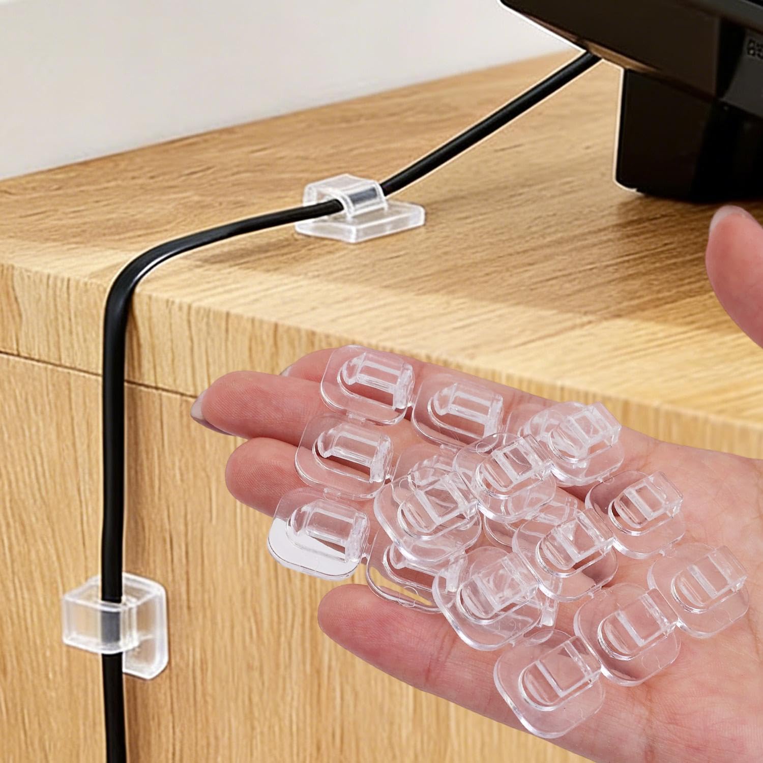 36Pcs/4Sheets Cable Clips Adhesive Cord Clips for Wires on Wall Cable Management Wire Organization for TV, PC, Laptop Ethernet Cables at Desktops (Clear, 1.6x1.6cm)