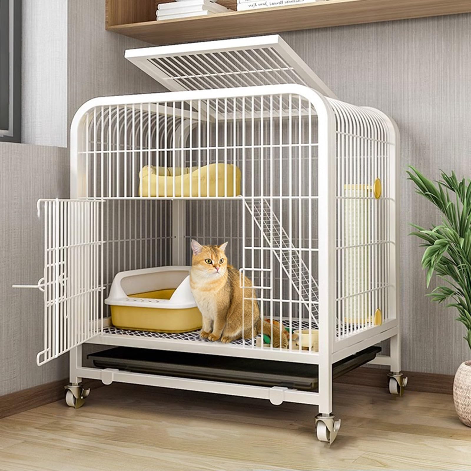 Amazon.co.jp: キャットケージ, 室内猫用ケージ 2ドア(天窓と