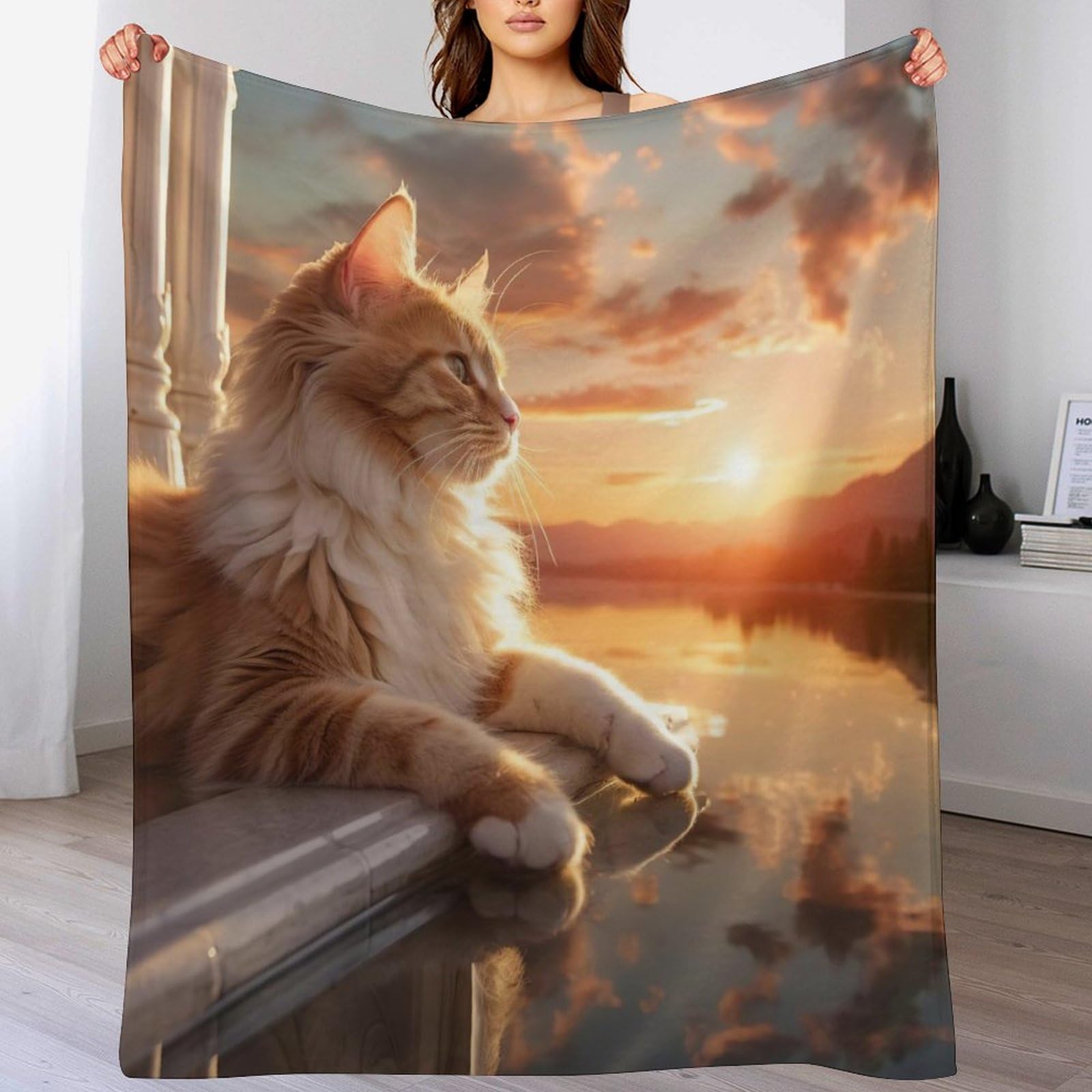 Couverture de canapé salon et camping, grand couvre-lit en flannel motif chat 180x200