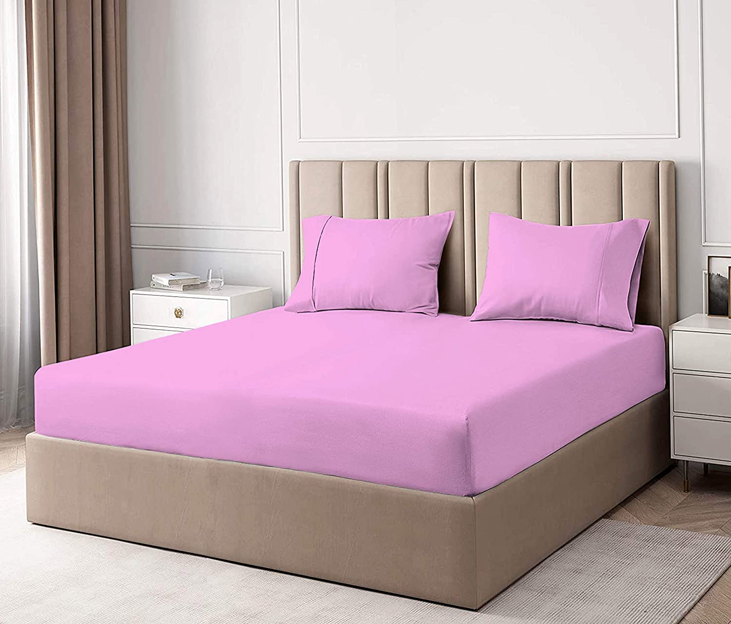 100% Egyptian Cotton Fitted Sheet 3 Piece Set, 400 Thread Count Long Staple Cotton Fitted Bed Sheets, Sateen Weave 30 cm Deep Pocket Bottom Sheets - Pink Solid, Emperor Size. — image 1