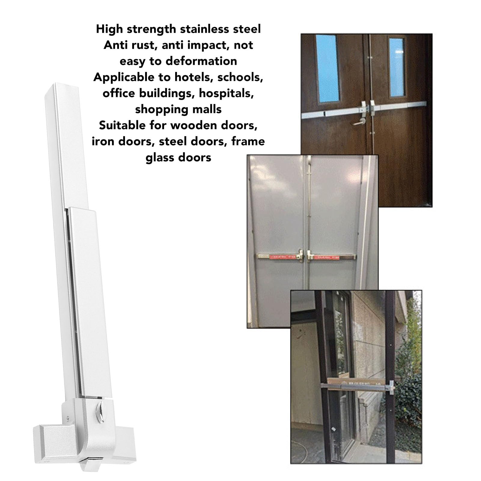 Dispositif de Sortie de Panique à Poussée de Porte de 65CM Poignée de Sortie de Panique d'urgence Commerciale en Acier Inoxydable 304 pour Hôtels, écoles, écoles, Bureaux, Magasins
