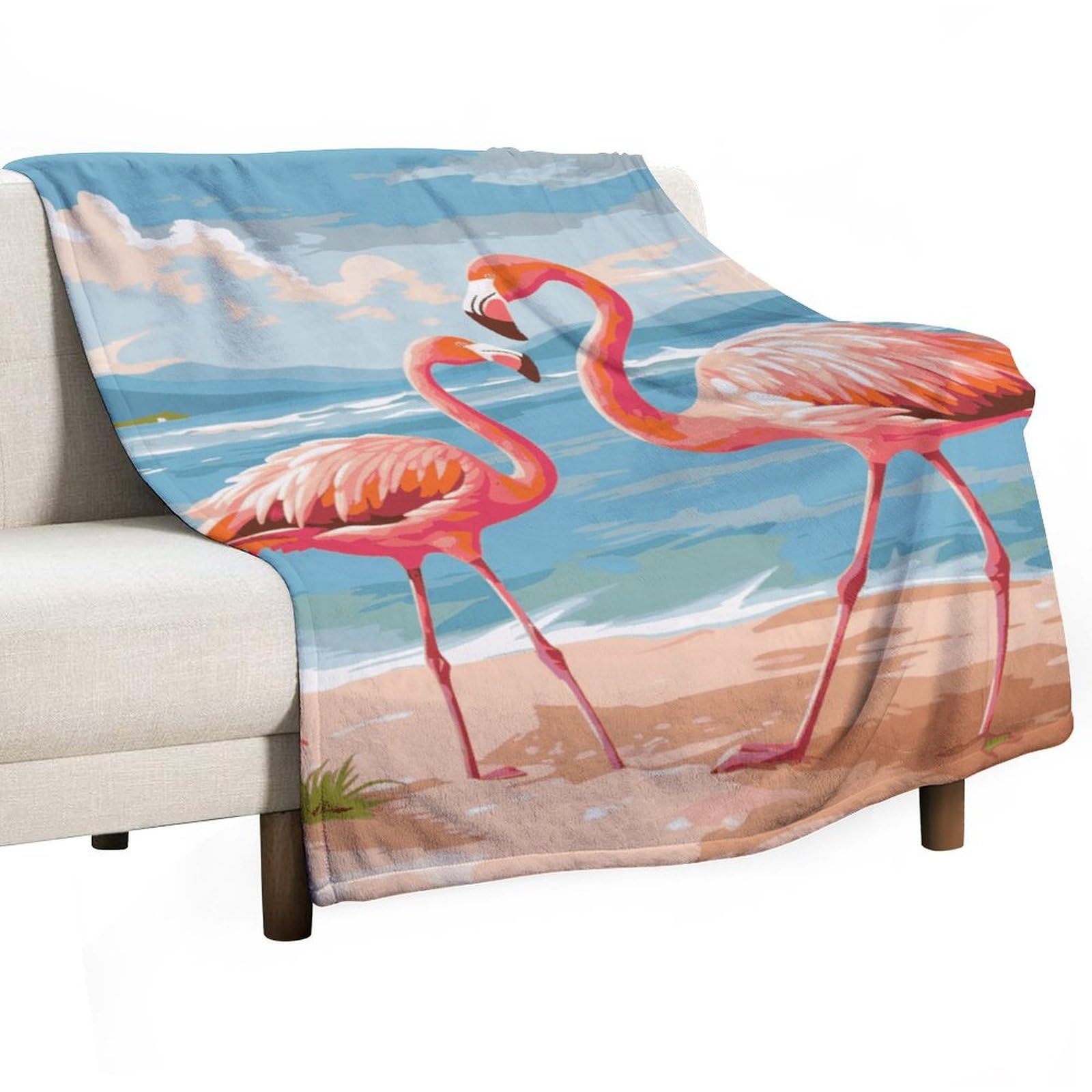 Couverture polaire chaude jeté de canapé léger motif flamant rose toutes saisons