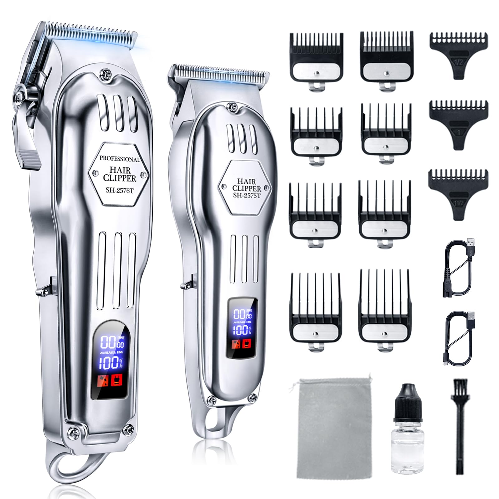 Moorehl Professional Hair Clippers for Men, Cordless Barber Clippers for Hair Cutting Kit, Wireless LCD Display & Hair Trimmers Beard Grooming Set, USB Rechargeable Haircut Machine for Family