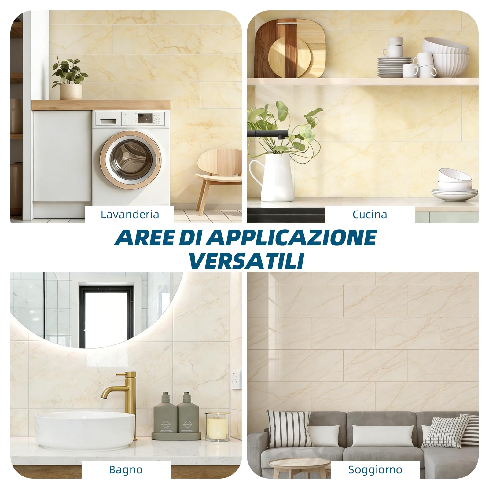 10 adesivi per piastrelle da cucina e mobili da bagno, impermeabili, 60 x 30 cm, motivo roccia Jinsha