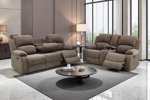 Miniatura 65 de A Ainehome - Juego de sofá reclinable de 3 piezas de corduroy con almacenamiento, moderno, marrón taupe, para sala de estar/oficina Pana marrón topo