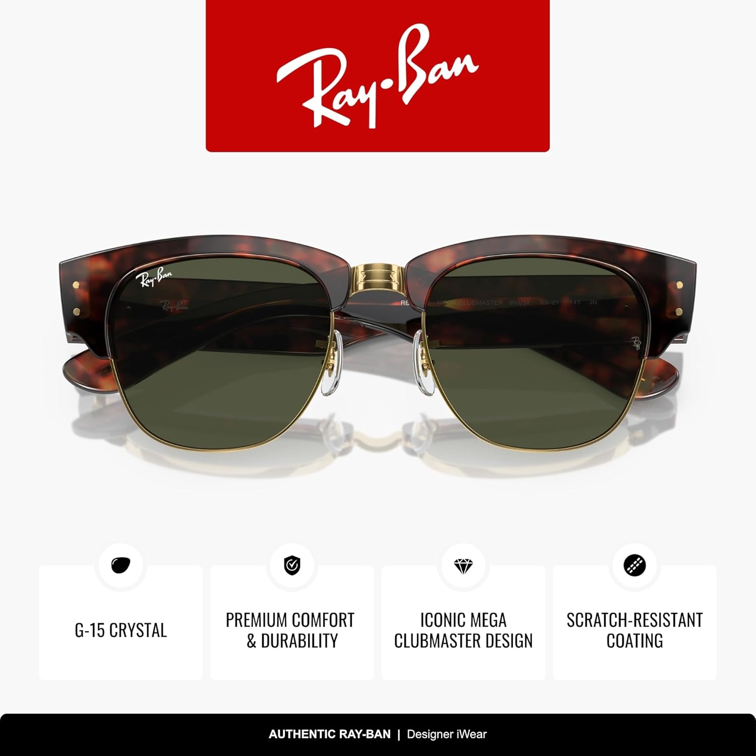 Ray-Ban RB0316S 990/31 50MM Tortoise On Gold/G-15 Green Square Sunglasses for Men for Women