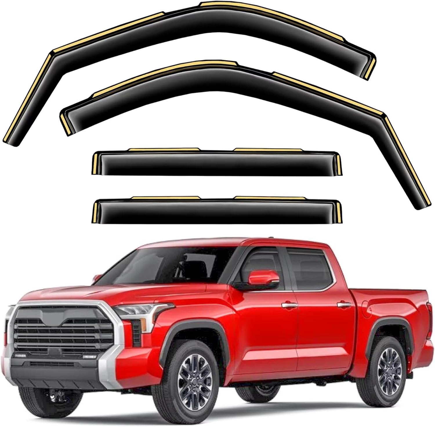 in-Channel Window Rain Guards Fit for Toyota Tundra 2022 2023 2024 2025 CrewMax Extra Durable Window Visors Window Deflectors Vent Visors Vent Shades Car Accessories-4 pcs 2-Q13 Fit for 2022-2025 Toyota Tundra CrewMax