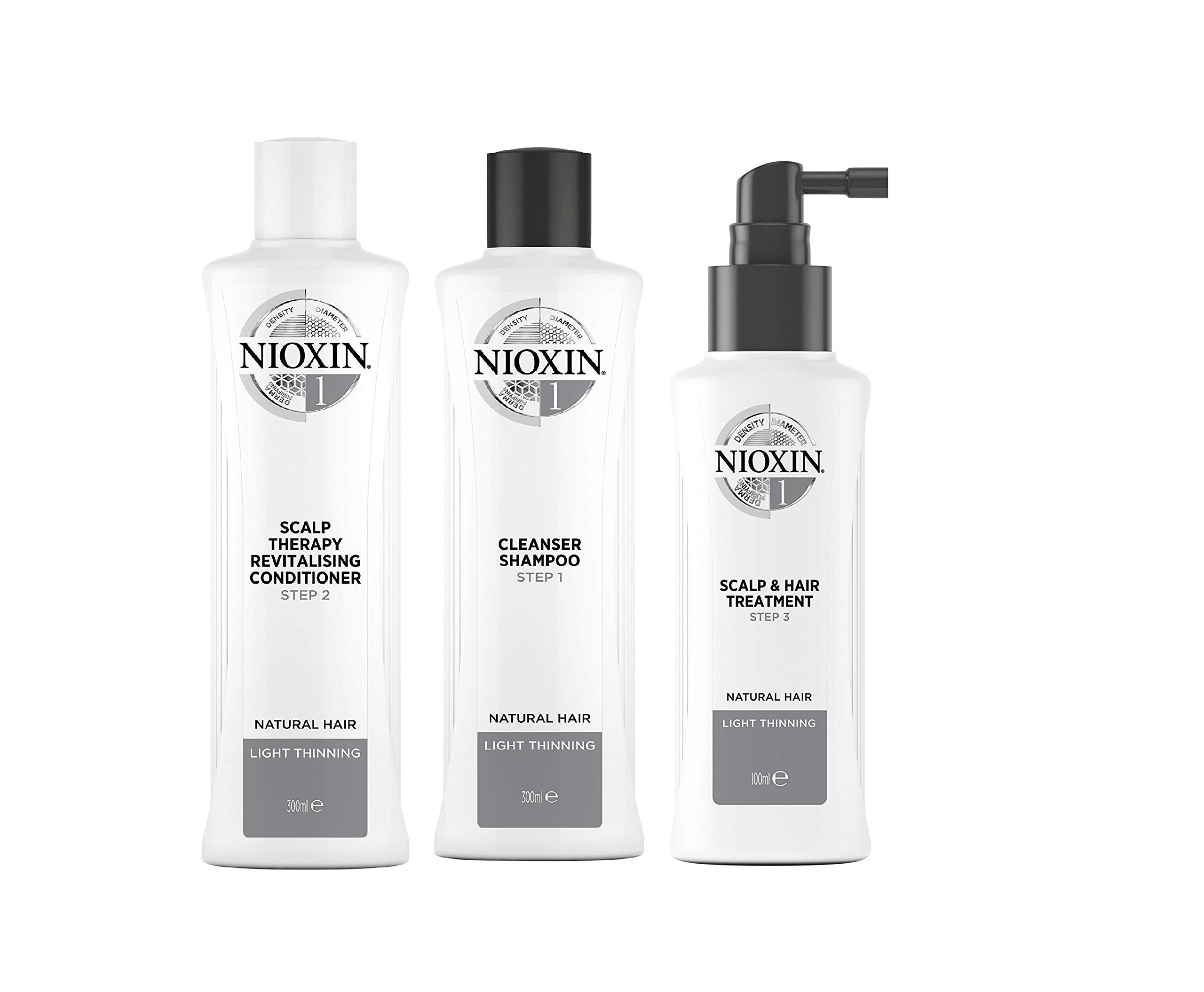 Nioxin 3-Part System | System 1 | Natural Hair with Light Thinning Hair Treatment | Scalp Therapy | Hair Thickening Treatment