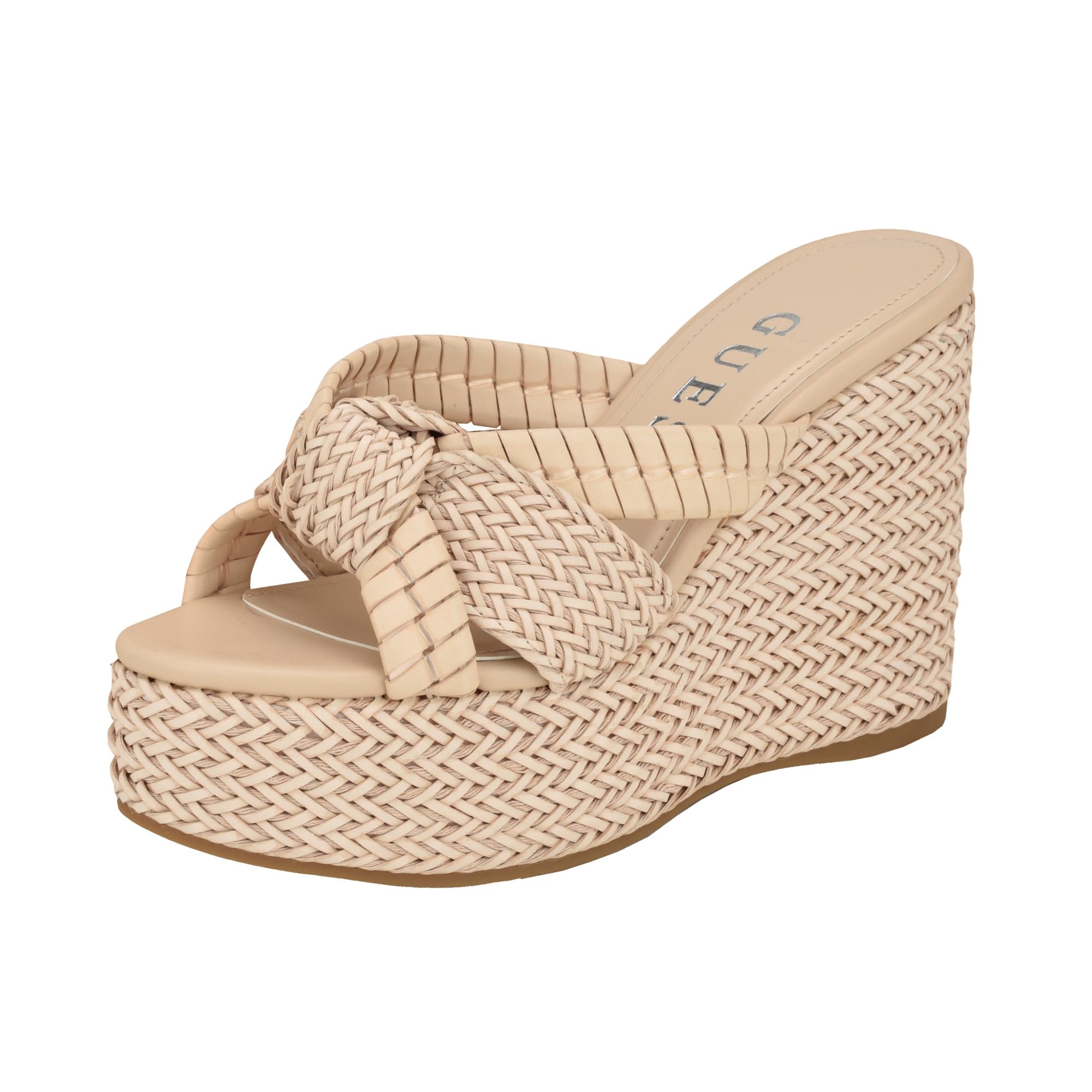 GUESS Women's Eveh Wedge Sandal, Beige 110, 6.5 UK