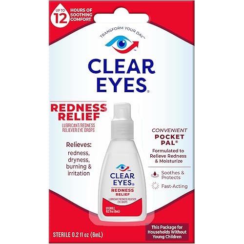 Clear Eyes Redness Eye Relief Eye Drops, Relieves Redness & Calms Irritation, 0.2 Fl Oz