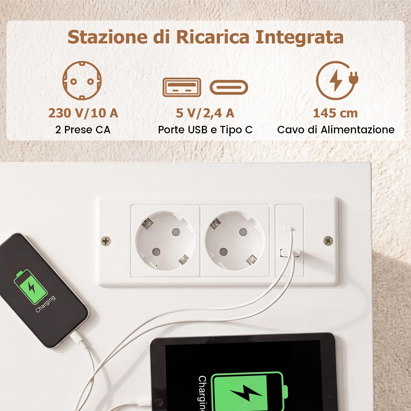 COSTWAY Scrivania Angolare Salvaspazio con Stazione di Ricarica, Ripiani Aperti e 2 Armadietti, Scrivania ad Angolo in Legno, Scrittoio per Computer per Soggiorno, Studio e Ufficio