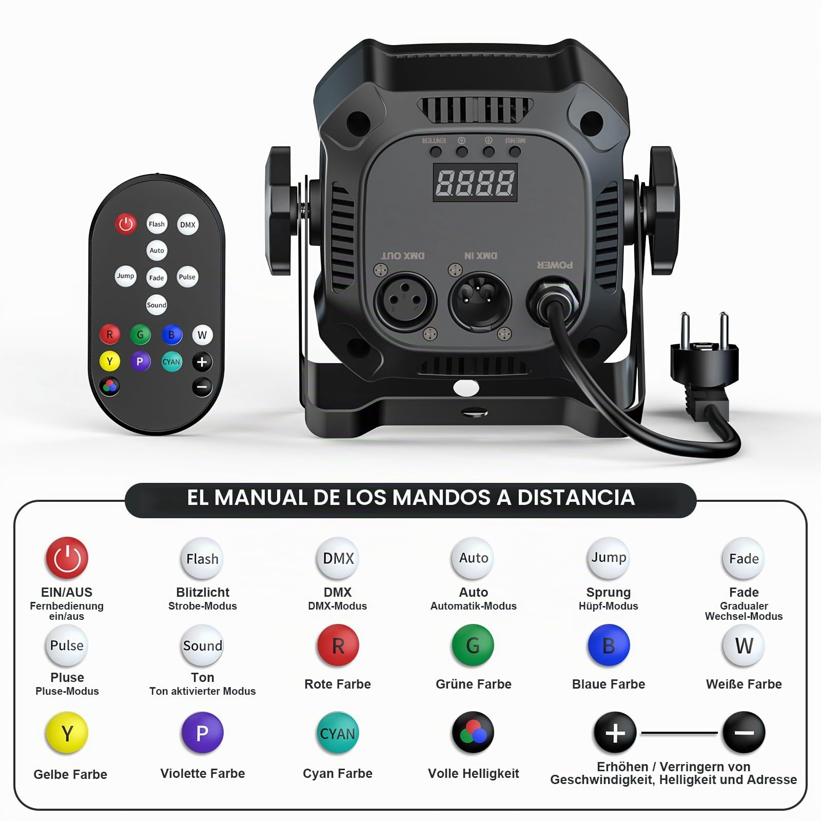 4PCS RGBW Foco Par LED, 40W Luces Discoteca DMX 4/8CH con Control Remoto/Sonido Activado Luz de Escenario, Luces Fiesta para DJ, Bar, Boda, Halloween, Navidad