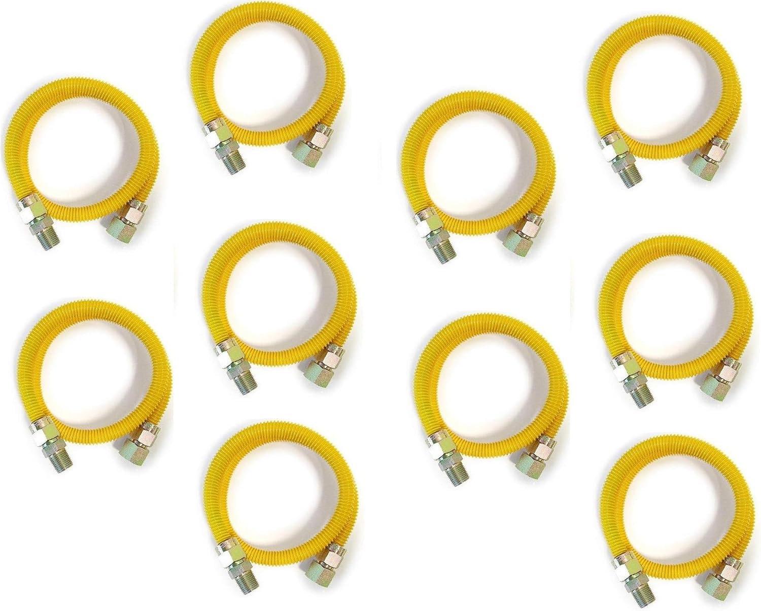 EZ-Fluid 24" Tankless Water Heater Full Port Gas Flexible Line,Yellow Epoxy Coated 3/4"MIP x 3/4"FIP (1"OD) Full Flow,High Btu,Gas Connector Hose Supply For Commercial,Residential (1