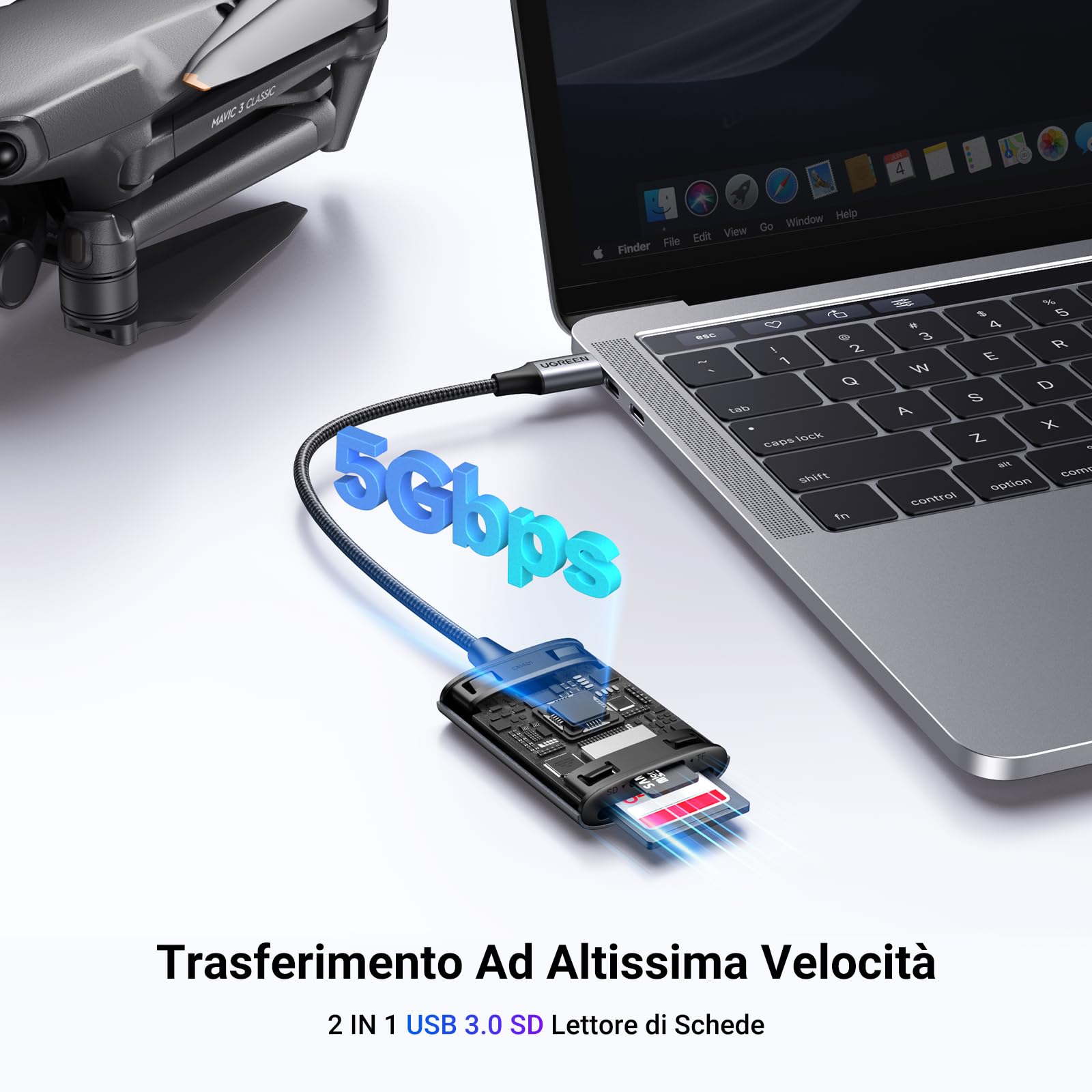 UGREEN USB C 3.0 Lettore di Schede SD TF Adattatore Micro SD OTG in Allumino Card Reader Compatibile con iPad Pro 2022 MacBook Pro Air 2023 iPhone 16 15 Plus Pro Max Galaxy S24 Xiaomi 13 Huawei P50