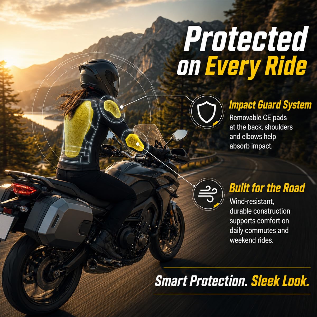 Veste Moto Femme Protections CE, Blouson Moto Mesh Respirant | Protections Amovibles, Tissu Mesh Léger, Détails Réfléchissants, Haute Visibilité, Équipement Moto