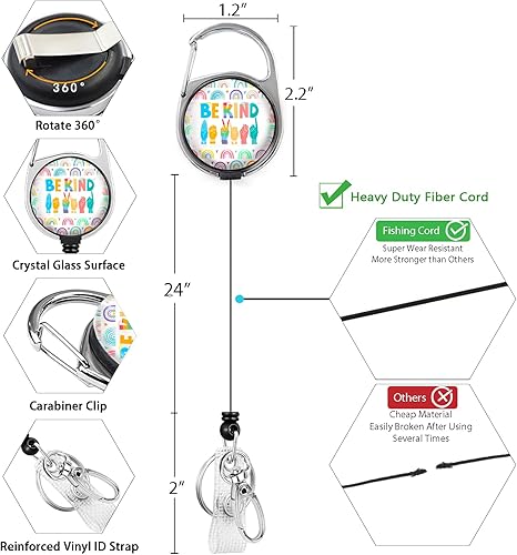 Miniatura 5 de Soporte para insignia de arco iris, carrete retráctil, soporte para tarjetas de identificación Be Kind, clip retráctil resistente, tarjeta de
