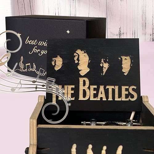 ORIMAMI Regalos de The Beatles - Caja de música de madera para manivela regalos para fanáticos de los Beatles amigos y familiares