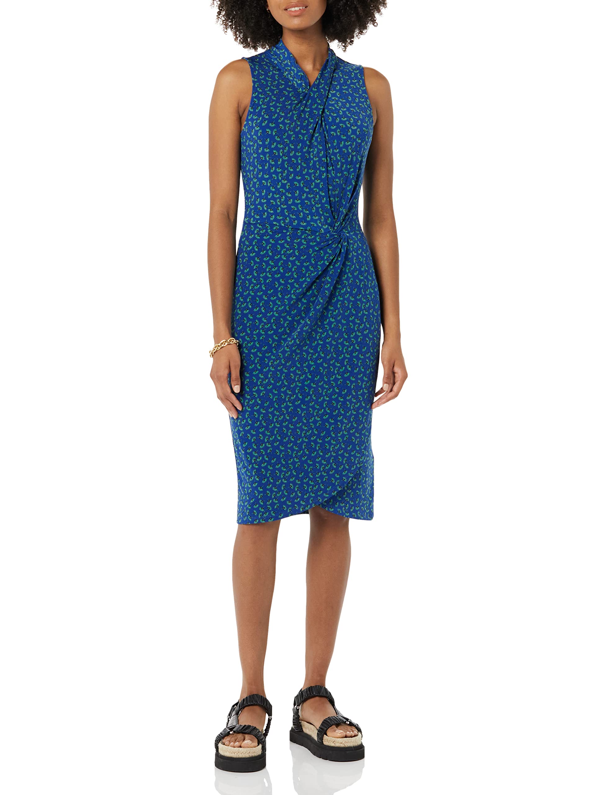 Amazon Essentials Women's Sleeveless Faux Wrap Dress with Crossover Twist Neck