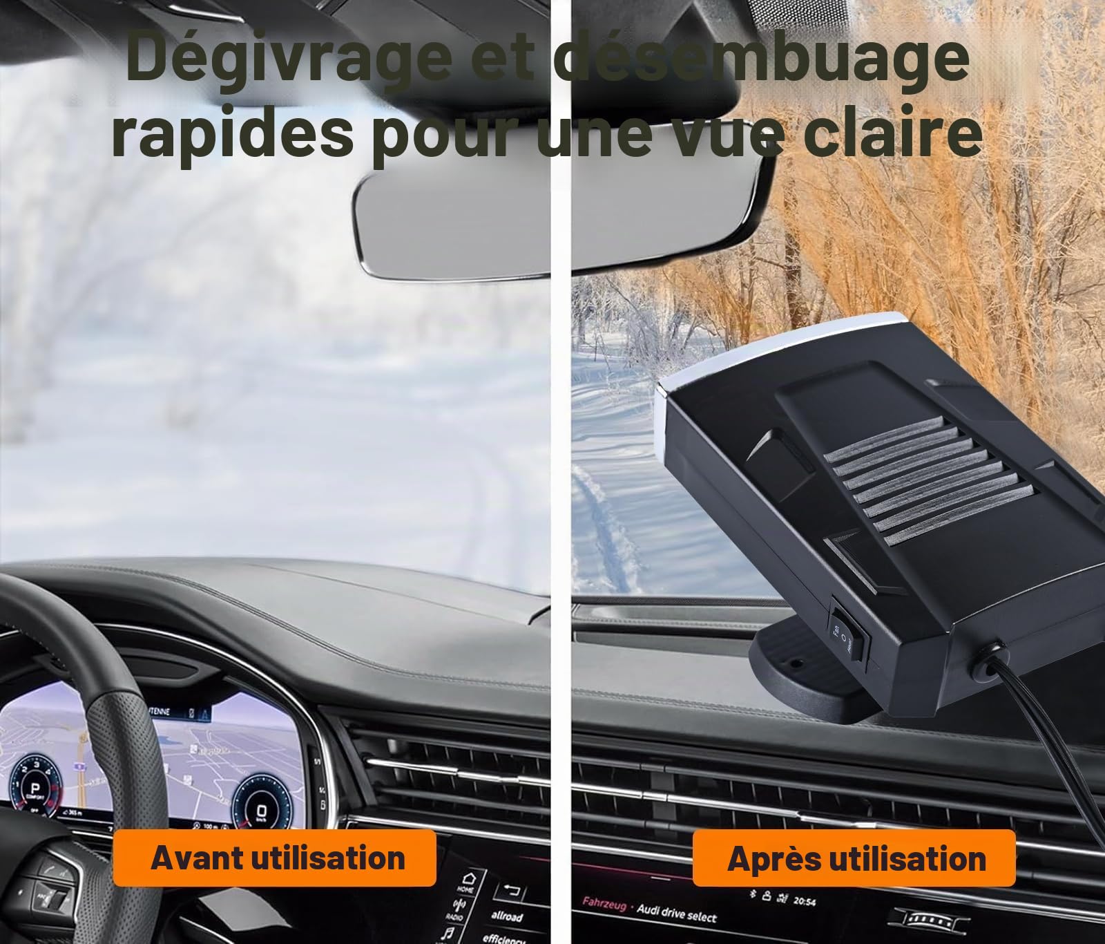 Chauffage de Voiture Portable 12 V 200 W - Dégivreur de Voiture - Chauffage et Refroidissement Rapides - Prise Allume-Cigare - Dégivreur avec chauffages de Voiture rotatifs à 360°