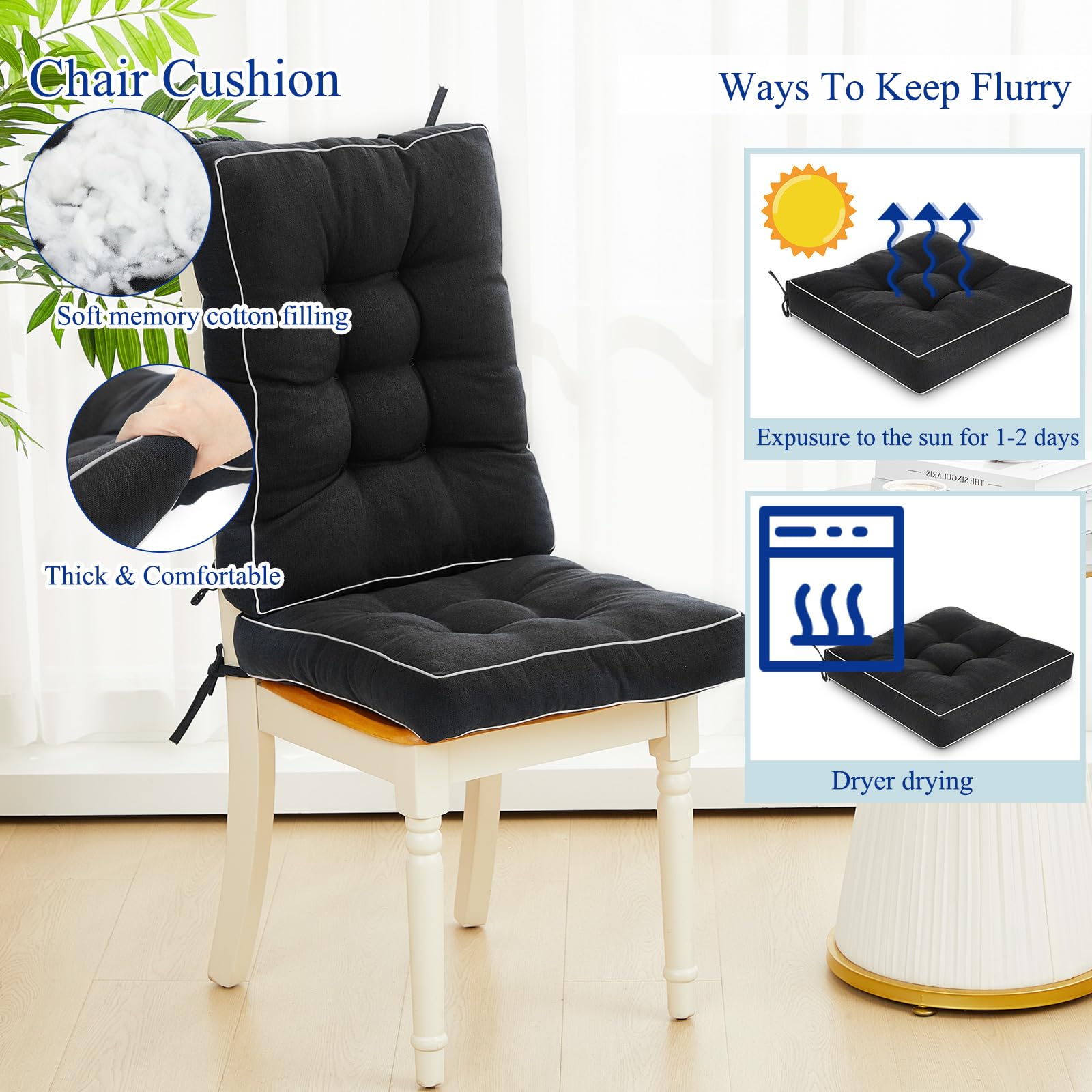 Outdoor Patio Cushions - Black Rocking Chair Pads -3 Outdoor Patio Cushions - Black Rocking Chair Pads -3