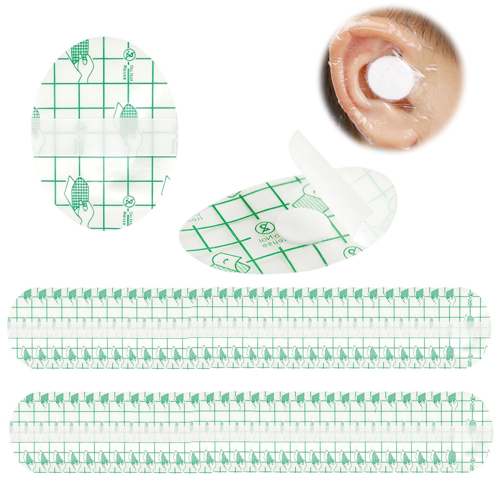 Cache Oreille Piscine Enfant - Patch Oreille Étanche pour Douche et Bain | 60 Pièces Autocollant de Protection Souple et Respirant avec Tampon de Coton Central pour La Natation la Douche Surf