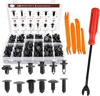 240PCS Car Bumper Retainer Clips Kit - Auto Plastic Rivets & Push Fasteners Set, Most Popular Sizes for Door Trim, Panel, Fender - Compatible with GM, Ford, Toyota, Honda, Chrysler
