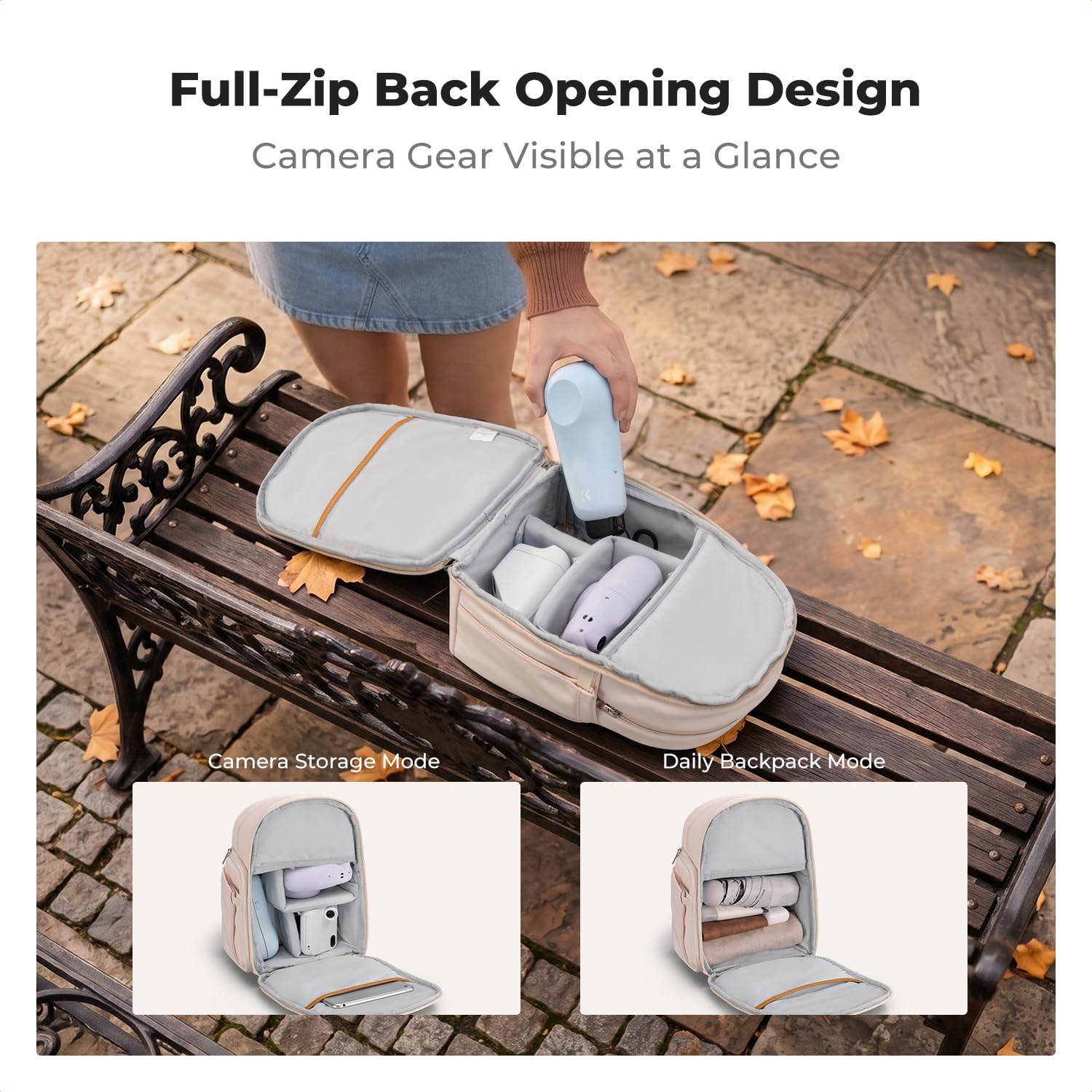 K&F CONCEPT Torba na aparat, plecak na co dzień z wyjmowanymi przegrodami dla kobiet, kompatybilny z lustrzankami/obiektywami/tabletami