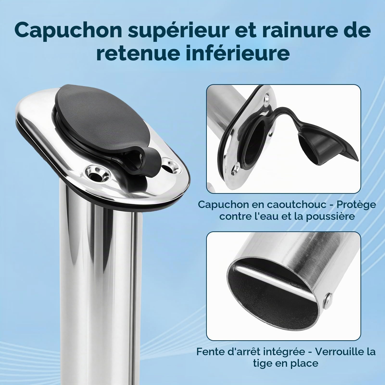 Affleurante Porte-Canne à Pêche, 2 pièces, Support de Canne à Pêche Encastré, en Acier Inoxydable 316, avec Couvercle de Joint à 30 degrés, pour Bateau Yacht Kayak Rail