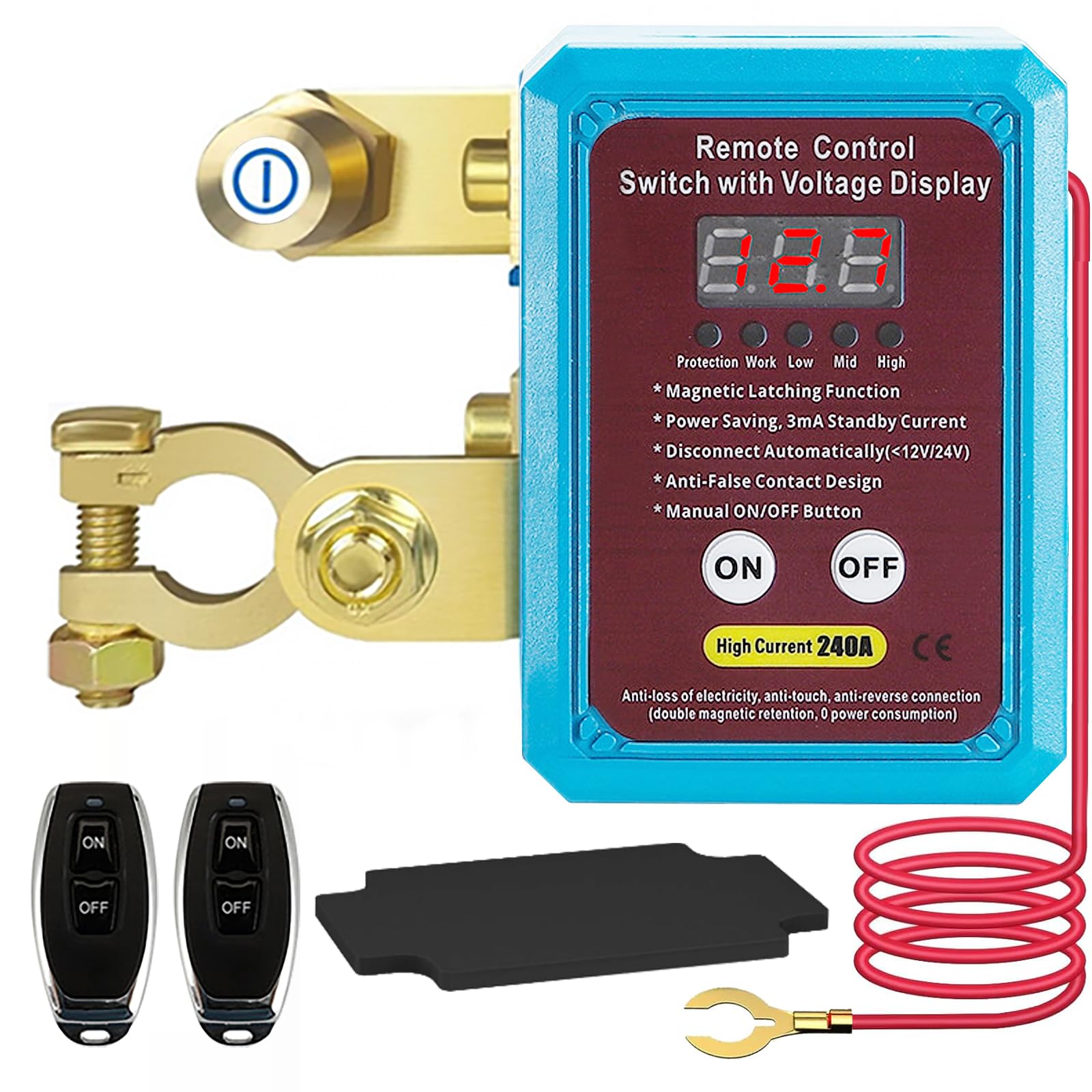 Kill Switch for Car, Remote Battery Disconnect Switch(12V 240A), Battery Kill Switch Anti Theft with Digital Display, Automatic Cut/Shut Off Switch for Auto, RV, ATV, Truck, Prevent Battery Drain